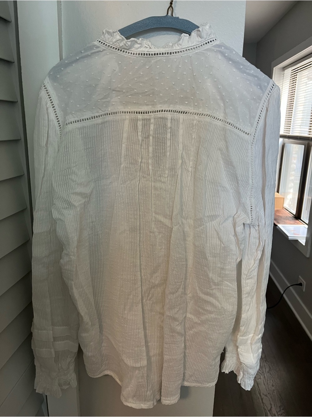 Quince White Ruffle-Trim Button-Front Blouse - Picture 4 of 4